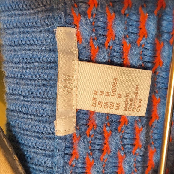 Women's H&M Bulky Heavy Football Crew Sweater Orange Blue M - Picture 10 of 13